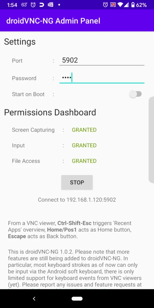 Start Android Virtual Network Computing Server